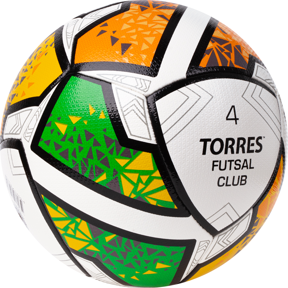 Мяч футзал. TORRES Futsal Club, FS323764, р.4, 10 пан. ПУ, 4 под. сл,  гибрид. сш. бело-зел-оранж купить в Омске по цене 2 008 руб. в  интернет-магазине Спортизация.рф